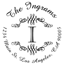 Round Flourish Border Letter I Monogram Stamp Sample